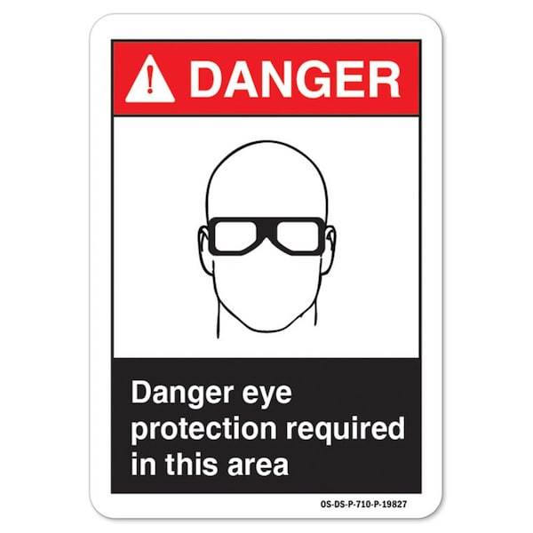 ANSI Sign, Eye Protection Required In Area, 14in X 10in Aluminum, 14" W, 10" H, Landscape